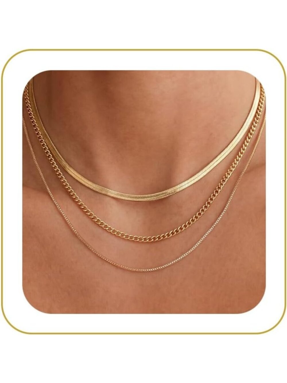 Women's Snake Cuban Gold Non Tarnish Chunky 14k Gold Plated Layered Necklaces